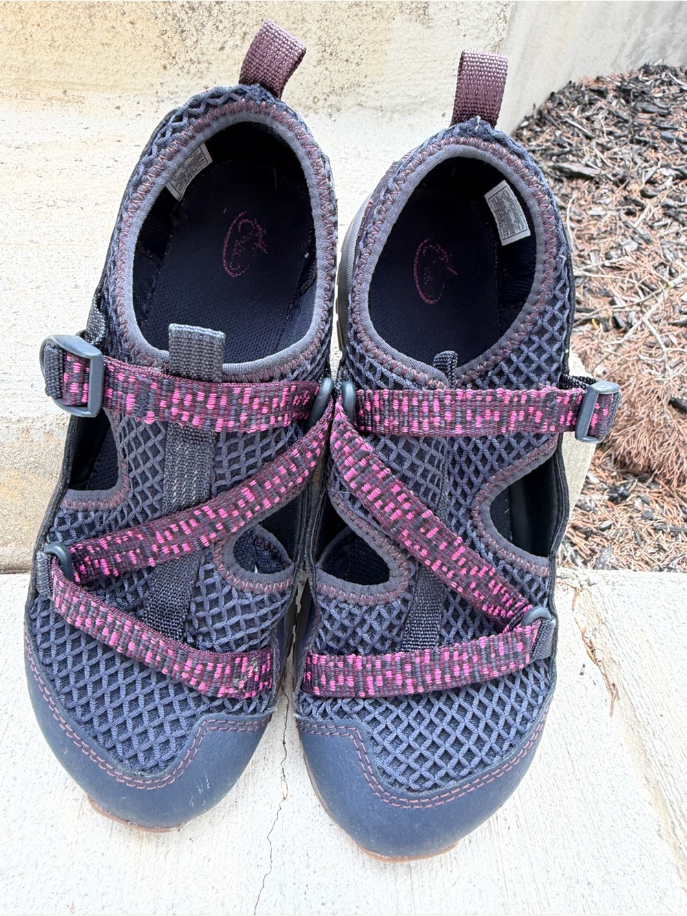 Chaco Girl’s Navy Sandals with Pink Accents